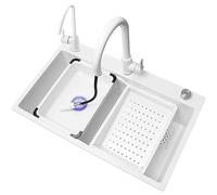 HCZKIUJY Fregadero de Cocina de Acero Inoxidable Blanco, diseño de riel Deslizante, Fregadero Individual Grande, Fregadero de Barra de Control de Escritorio con 9 Accesorios (60cm White-60CM)