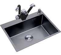 HCZKIUJY Fregadero de Cocina Individual, Fregadero Nano Negro, Fregadero de preparación Engrosado a Mano, Fregadero de Isla para el hogar, Fregadero Grande con Grifo extraíble de Doble(68cm Black)