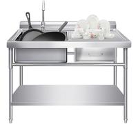 HCZKIUJY Fregadero utilitario Independiente de Acero Inoxidable con un Solo Compartimento, grifos de Agua fría y Caliente, cajones, para Uso en Exteriores, Interiores, hostelería,(80x50x80cm)