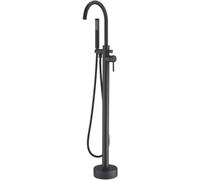 HCZKIUJY Grifo de bañera independiente de latón macizo, grifo de bañera de una sola manija, montado en el suelo, con ducha de mano, juego de grifo romano (negro)