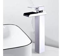 HCZKIUJY Grifos para Lavabo de baño con Cascada, Grifo de Acero Inoxidable para Lavabo con caño en Cascada, Grifo Monomando para Lavabo, Grifo Mezclador para baño, Cromo, Corto (Cromo Alto)