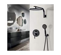 HCZKIUJY Juego de grifo de ducha montado en la pared con cabezal de ducha redondo de latón y brazo de ducha de cuello de cisne, spray de mano redondo ABS, bronce negro