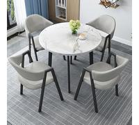 HCZKIUJY Juego de mesa y silla de oficina, sala de recepción, mesa de negociación pequeña, mesas redondas de recepción de negociación, mesa redonda de 80 cm y 4 sillas de piel sintética
