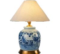 HCZKIUJY Lámpara de Mesa de cerámica, lámpara de mesilla de Noche, lámpara de Escritorio, Pantalla de Tela, lámpara Moderna para mesita de Noche, Dormitorio, Sala de Estar, té (Color1)