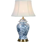 HCZKIUJY Lámparas de mesilla Tradicionales, lámpara de Escritorio de cerámica Pintada a Mano para Dormitorio, Pantalla de Tela, luz de Lectura Retro.