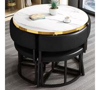 HCZKIUJY Mesa redonda de recepción de oficina, mesa de club y silla para 4, juegos de mesa de negociación para sala de conferencias, mesa redonda de 35.4 pulgadas y 4 sillas de piel sintética