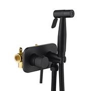 HCZKIUJY Pulverizador de bidé para inodoro, latón para agua caliente y fría, kit de rociador de chorro de baño para bañar mascotas, grifo de bidé montado en la pared, cepillado (negro)