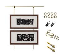 HCZKIUJY Sistema de riel para Colgar Cuadros, Color Dorado. Sistema de riel para Colgar Cuadros, Color latón. Barra y Cadenas para exhibición de Obras de Arte en Paredes de Cement（225cm/89in）