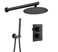 HCZKIUJY Sistema termostático de ducha oculto, juego de grifo de ducha con pulverizador de mano y cabezal de ducha redondo de lluvia, juego combinado de ducha de montaje en pared para bañera y ducha