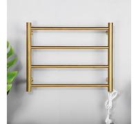 HCZKIUJY Toallero calefactable de Pared con Barras, toallero eléctrico Dorado Cepillado, termostato de 48 W, Acero Inoxidable 304, para un baño Elegante (Gold-Plug-In)