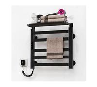 HCZKIUJY Toallero calefactable de Pared de 5 Barras, con Estante Superior, para baño con Temporizador Inteligente con Pantalla táctil, Color Negro, línea Izquierda (Black-Left Line)