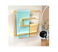 HCZKIUJY Toallero eléctrico de Pared con 4 Barras cuadradas, de Acero Inoxidable, para baño, con Temperatura Constante Inteligente, Color Negro, enchufable (Brushed Gold-Hardwired)