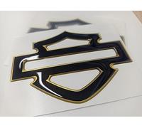 HD Badge Escudo Logo Decal Dimensiones compatibles con los modelos Harley D. Par de adhesivos resinados, efecto 3D. Para depósito, casco, bolsas laterales. Dimensiones 95 x 71 mm (negro/dorado)