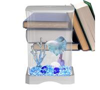 HD Betta Aquarium Tank - 11.8x11.8x17.7cm Starter Ornamental, Small Aquarium with LED Light For Kitchen Study Room Home Offices Apartment Decor