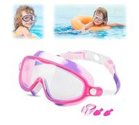 HD Children's Large Frame Waterproof and Anti-fog Swimming Goggles,Kids Swim Goggles with Nose Cover (Camouflage Pink Transparent)