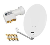 HD Digital SAT equipo 60 cm Aluminio Espejo carcasa + Quad LNB 4 Usuarios para Recepción de DVB-S/S2 Full HD 3D 4K ultra HD (UHD) señales + conector incluido en Juego.