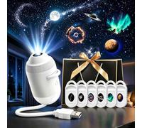 Hd Smart Dynamic 5d Holographic Night Light Projector,2-In-1 Galaxy Projector Night Light,360 Mini USB Plug and Play Starry Lights with Films,For Bedroom Ceiling Wall Room Decor (6 Films, Mini-2020)