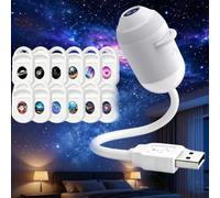 Hd Smart Dynamic 5d Holographic Night Light Projector,Usb Galaxy Projector with 6/12/24 Projection Films,Plug-and-Play,360° Adjustable,for Kid Adult Bedroom Ceiling Wall Room，white：12Projection Films