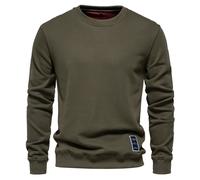(HD156-ArmyGreen, EUR M 70-80kg) Men's Clothing Classic Cotton-blend Mens Crew Neck Solid Color Sweatshirts Pullover Casual Sport Sweatshirt for Men