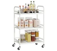HDANI Carrito Cocina,Carro Auxiliar de Metálicos de 3 Niveles Cocina o Multiuso con Ruedas,para el hogar (Blanco, 48×30×75cm Malla)