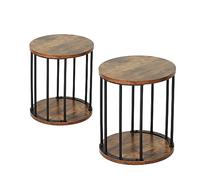 HDANI Taburete Redondo de Madera para niños y Adultos, peldaños pequeños, Antideslizante, para Cocina, baño, jardín y Dormitorio, 30 x 30 x 34 cm (MarrÓn RÚstico y Negro, Set de 2)