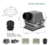 HDC-HE-032 Conector rectangular de alta resistencia Conector industrial resistente al agua de 32 núcleos 16A 500 V HE32 Tornillo de carcasa de entrada superior/lateral(Side Entry)