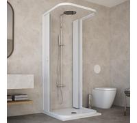 HDcasa Box Doccia a Soffietto Modello Dora, Apertura Centrale a 3 Lati Riducibile, Cabina Doccia Angolare Salvaspazio in PVC Made in Italy, arredo bagno 80x100x80 cm