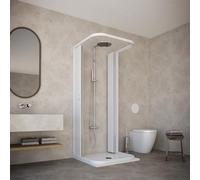 HDcasa Box Doccia a Soffietto Modello Dora, Apertura Centrale a 3 Lati Riducibile, Cabina Doccia Angolare Salvaspazio in PVC Made in Italy, arredo bagno 100x100x100 cm