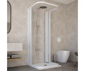 HDcasa Box Doccia a Soffietto Modello Dora, Apertura Centrale a 3 Lati Riducibile, Cabina Doccia Angolare Salvaspazio in PVC Made in Italy, arredo bagno 70x70x70 cm