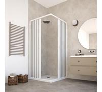 HDcasa Box Doccia Angolare a Soffietto in PVC Modello Paola, Doppia Anta Reversibile Riducibile, Apertura Laterale con Profili Bianchi, Cabina Doccia Salvaspazio Made in Italy, bianco 90x90 x185h cm