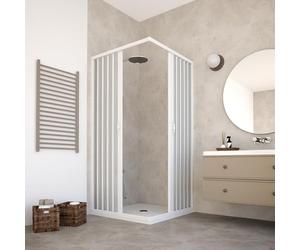 HDcasa Box Doccia Angolare a Soffietto in PVC Modello Paola, Doppia Anta Reversibile Riducibile, Apertura Laterale con Profili Bianchi, Cabina Doccia Salvaspazio Made in Italy, bianco 70x90 x185h cm