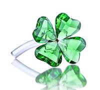 HDCRYSTALGIFTS Figura coleccionable de trébol de cuatro hojas de cristal de 4 pulgadas, diseño de flores de cristal verde, regalo de la suerte para el día de San Patricio para mujeres, decoración de