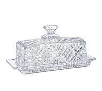 HDCRYSTALGIFTS Mantequera cubierta de cristal, 8 pulgadas, diseño clásico de 2 piezas con tapa, soporte para mantequilla, apto para lavavajillas