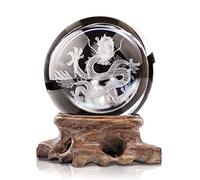 HDCRYSTALGIFTS Pisapapeles con Bola de Cristal 3D Tallada en el Interior, diseño de dragón, Esfera para Regalo de cumpleaños con Base de Madera (60 mm)