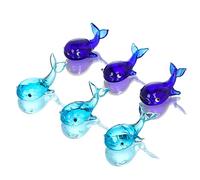 HDCRYSTALGIFTS Set 6 Hand-Blown Tiny Whales Figurines Multi-Color Glass Art Sea Animals Collectible Gift Home Fish Tank Decor