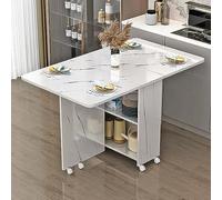 HDDNMLOH apsible Dining Table with Wheels and Storage Shelf Versatile Extendable Desk for Kitchen Office Foldable Drop Leaf Design for Space Saving 6 Wheels and 2 Layer Storage Shelf Included.