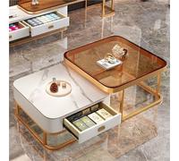 HDDNMLOH Marble Coffee Table Nesting Set of 2 | Modern Small Coffee Table with Glass Top | Stainless Steel Frame Side Tables for Living Room, Bedroom, Office and Nightstand | Square End Tab(B)