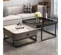 HDDNMLOH Marble Coffee Table Nesting Set of 2 | Modern Small Coffee Table with Glass Top | Stainless Steel Frame Side Tables for Living Room, Bedroom, Office and Nightstand | Square End Tab(E)