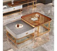 HDDNMLOH Marble Coffee Table Nesting Set of 2 | Modern Small Coffee Table with Glass Top | Stainless Steel Frame Side Tables for Living Room, Bedroom, Office and Nightstand | Square End Tab(C)