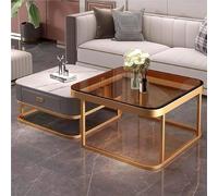 HDDNMLOH Marble Coffee Table Nesting Set of 2 | Modern Small Coffee Table with Glass Top | Stainless Steel Frame Side Tables for Living Room, Bedroom, Office and Nightstand | Square End Tab(A)