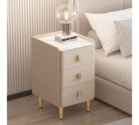 HDDNMLOH Minimalist Narrow Bedside Table with Faux Leather Wrapped Rock Slab Top Ultra Slim Storage Cabinet for Small Bedroom 40x40x60cm Khaki