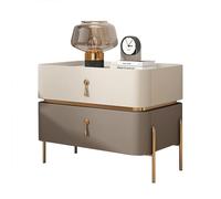 HDDNMLOH Modern Solid Wood Nightstand,Mid-Century Faux Marble PU Leather Side Tables,with 2-Drawer Spacious Side Table Nightstand,Metal Legs,for Bedroom Living Room Small Space Bedside Table (Color
