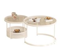 HDDNMLOH Nesting Coffee Table Set, Hollow Bottom Frame Storage, 2 in 1 Round Stacking Side Tables, For Living Room Bedroom Living Room, Office(White,27in+22in)