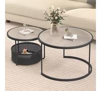 HDDNMLOH Nesting Coffee Table Set, Hollow Bottom Frame Storage, 2 in 1 Round Stacking Side Tables, For Living Room Bedroom Living Room, Office(Black,24in+18in)