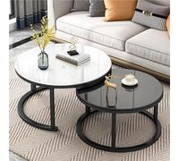 HDDNMLOH Nesting Coffee Table Set of 2, Stackable Side End Tables Smooth Tempered Glass Table Top Metal Tube Base, for Living Room, Round Metal Sofa Tables(H)