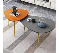 HDDNMLOH Nesting Coffee Table Wood Set of 2,Living Room Nesting Table,Creative Side End Tables For Sofa/Balcony/Bedroom,Gold Metal Legs with Adjustable Foot Pad(Grey+Orange)