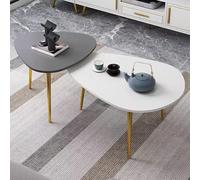 HDDNMLOH Nesting Coffee Table Wood Set of 2,Living Room Nesting Table,Creative Side End Tables For Sofa/Balcony/Bedroom,Gold Metal Legs with Adjustable Foot Pad(White+Grey)
