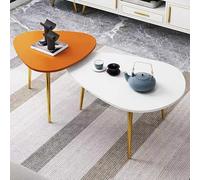 HDDNMLOH Nesting Coffee Table Wood Set of 2,Living Room Nesting Table,Creative Side End Tables For Sofa/Balcony/Bedroom,Gold Metal Legs with Adjustable Foot Pad(White+Orange)