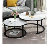 HDDNMLOH Room Nesting Coffee Table Set of 2, Stacking Coffee Side Tables, Round Tempered Glass End Table, Metal Frame Easy Assembly,for Living Room Bedroom Office Balcony(White)