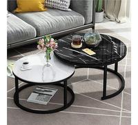 HDDNMLOH Room Nesting Coffee Table Set of 2, Stacking Coffee Side Tables, Round Tempered Glass End Table, Metal Frame Easy Assembly,for Living Room Bedroom Office Balcony(Black+White)